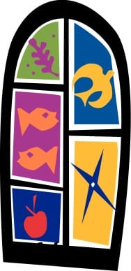 Colorful Stained Glass Window with Christian symbols