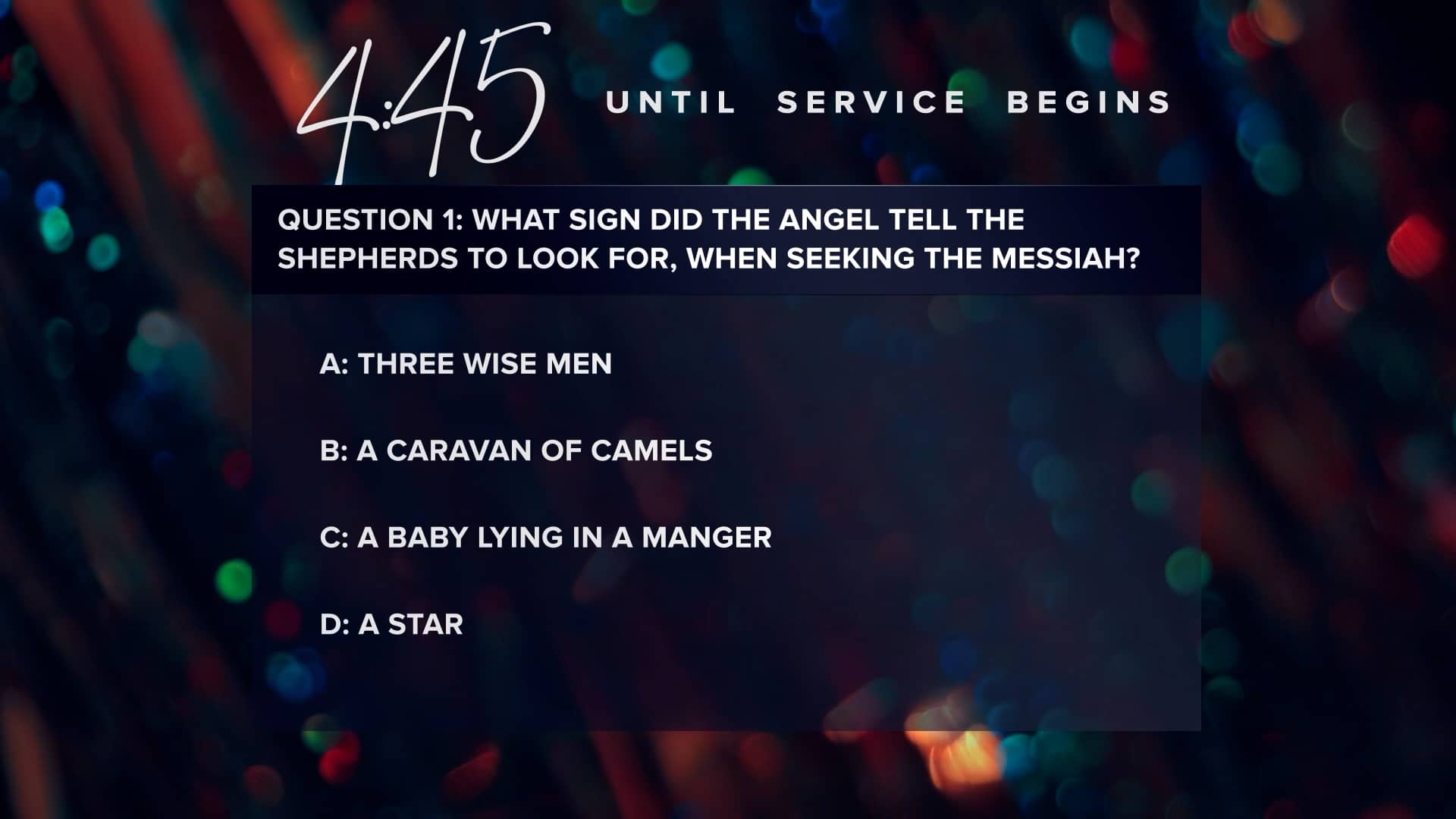 Holiday Christmas Bokeh Graphics 5min Countdown Trivia