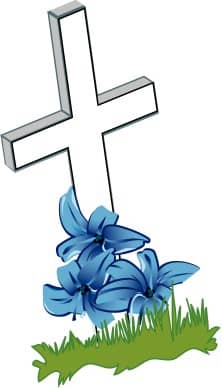 Cross with Blue Flowers and Grass