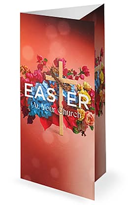 Easter At Your Church - Floral Wooden Cross: Trifold Bulletin Cover