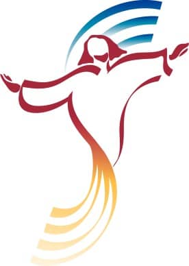 Abstract Jesus in Red with Colored Swirls