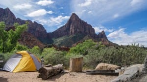 Summer Camping Church Stock Photo
