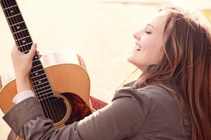 Guitar Girl Joy Church Stock Photo