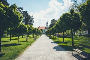 Pathway to Church Religious Stock Photo