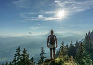 Man Looking Over Valley Religious Stock Photo