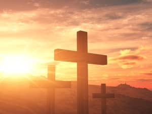 Cross Design Christian Background Setting Sun