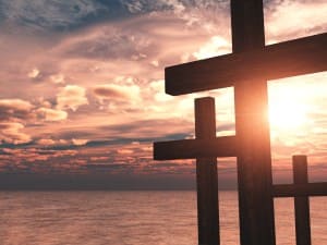 Cross Design Christian Background Ocean Sunset