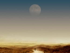 Moon Over Landscape Christian Stock Photo