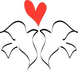 Love Birds with Heart Line Drawing
