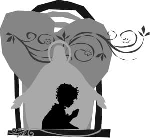 Grayscale Youth Praying in front of Christ Silhouette