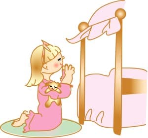 Praying Girl in Nightgown at Bedside