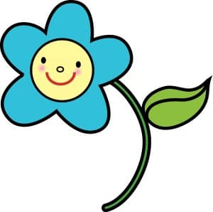 Blue Flower with Yellow Smiley Face