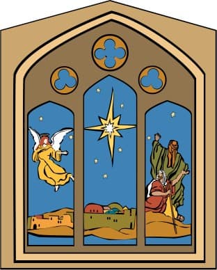 Nativity Window with Star, Angel and Shepherds