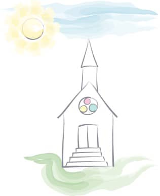 Watercolor Church and Sky