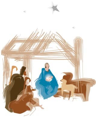 Christ is Born Nativity Scene with Bowing Wisemen