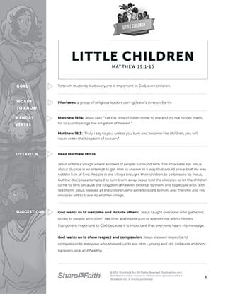 Matthew 19 - Little Children: Curriculum