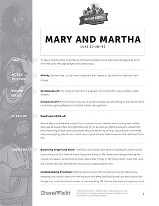 Mary and Martha: Curriculum