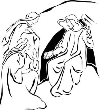 Two Marys with Angel Near the Empty Tomb