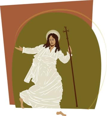 Leading Jesus with Staff