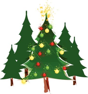 Decorated Christmas Tree in Forest