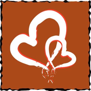 Two Brushstroke Hearts in Red Block