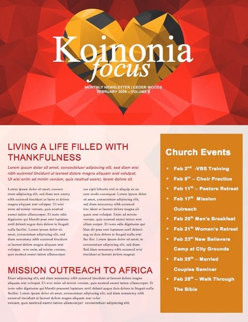 Create In Me A Pure Heart Church Newsletter