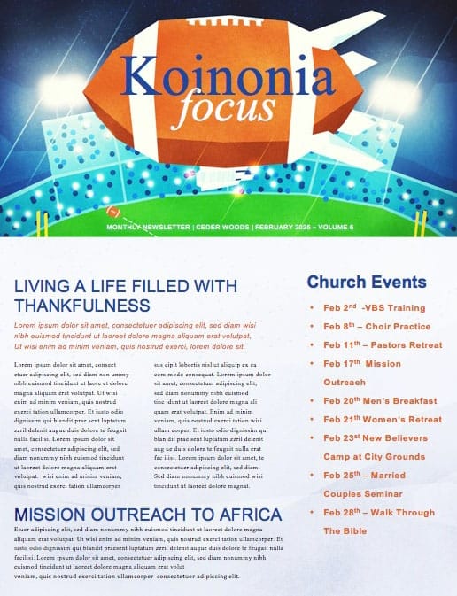 Super Sunday Big Game Church Newsletter