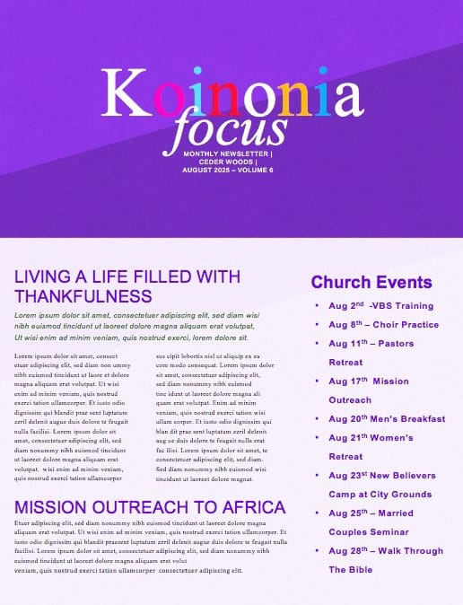 Do Good Purple Church Newsletter