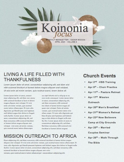 Palm Sunday Blue Church Newsletter