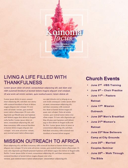 Pentecost Holy Spirit Come Church Newsletter