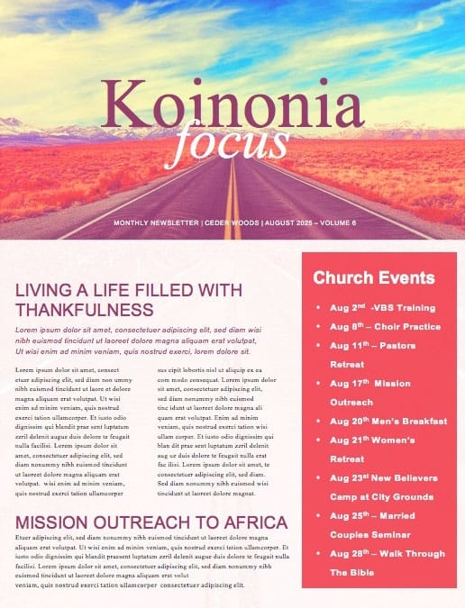 Returning To God Church Newsletter Template