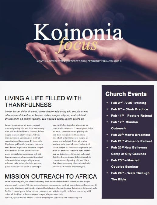 Open Hands Tithing Church Newsletter