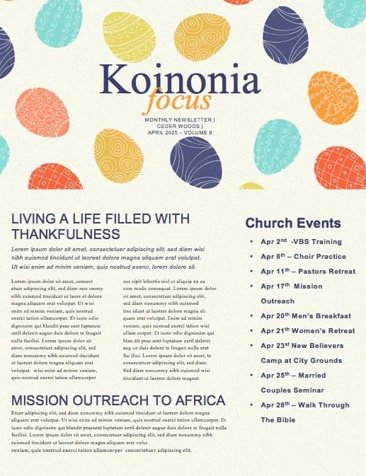 Egg Hunt Spectacular Church Newsletter