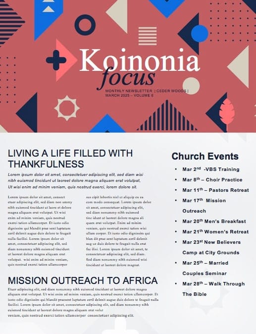 Lent Season Church Monthly Newsletter
