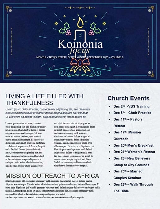 Christmas Eve Candlelight Service Church Newsletter