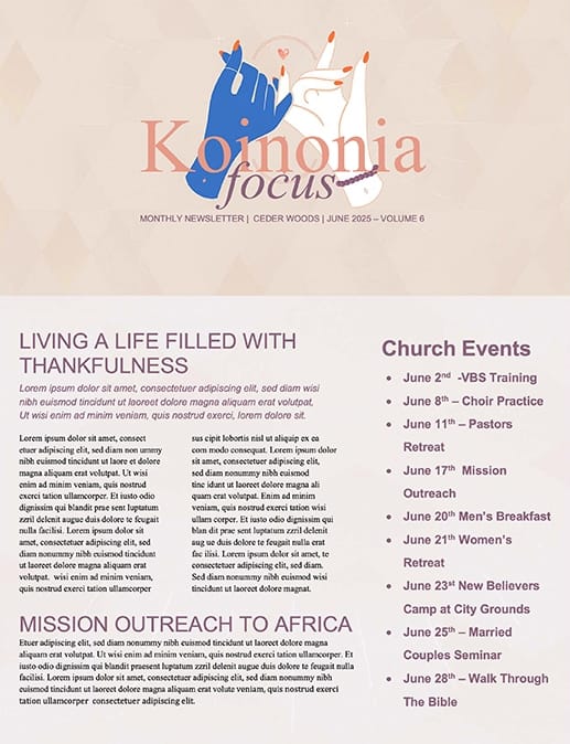 Sisterhood Women's Ministry Church Newsletter