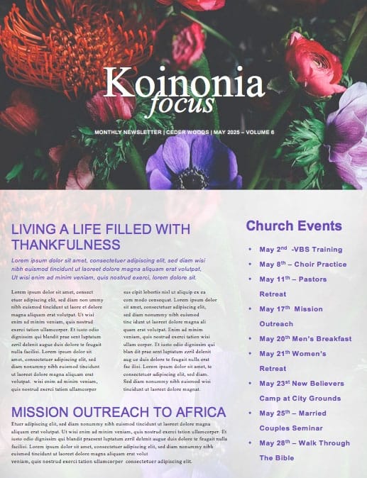 Mother's Day Flower Church Newsletter Template
