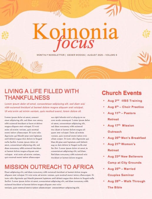 Fall Ministry Launch Orange Church Newsletter