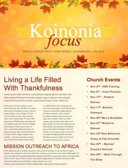 Happy Thanksgiving Blessings Church Newsletter