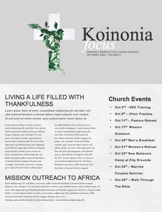 Communion Sunday Cross Church Newsletter