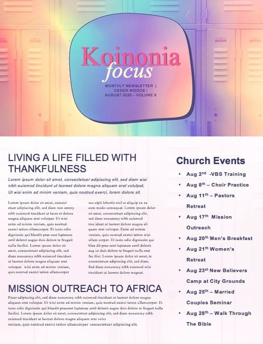 Back To School Lockers Church Newsletter