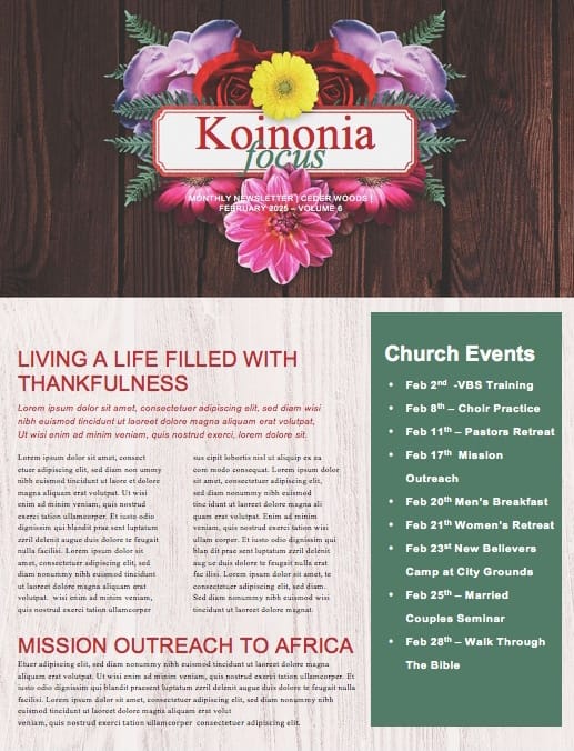 Valentine's Day Floral Church Newsletter Template