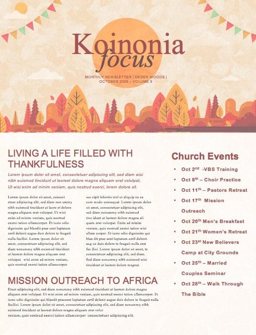Autumn Harvest Party Church Newsletter