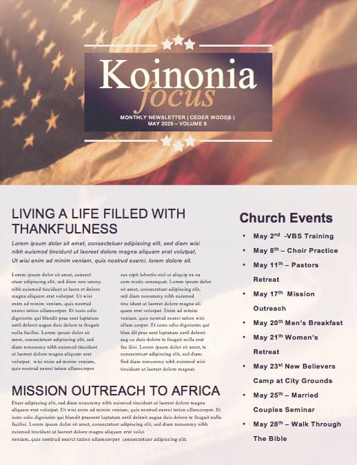 American Flag Memorial Day Service Newsletter