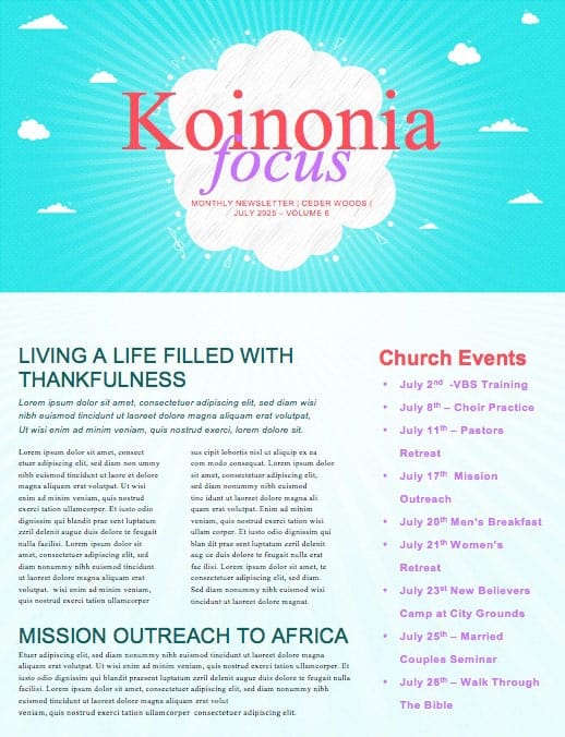 Kid's Church Service Newsletter Template