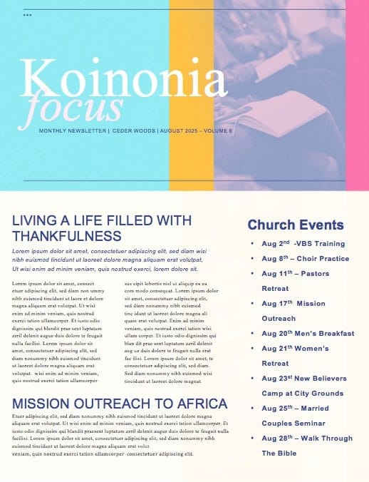 Membership Class Sign Up Church Newsletter