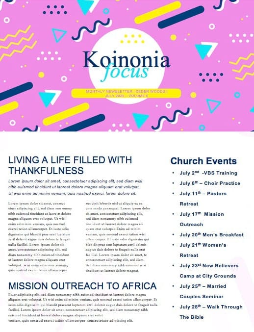 Vacation Bible School Newsletter Template
