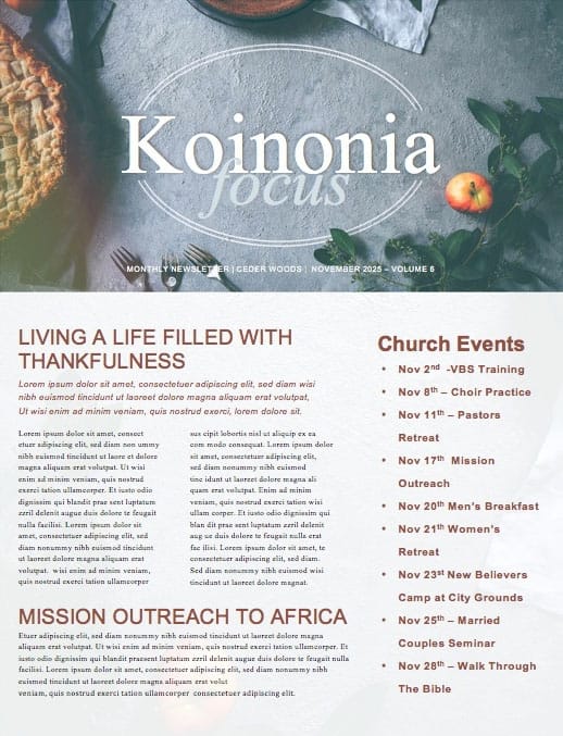 Thanksgiving Dinner Church Newsletter