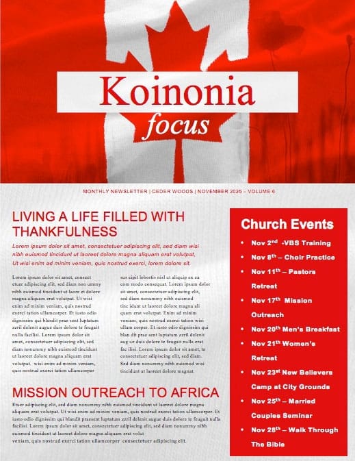 Remembrance Day Canada Flag Church Newsletter