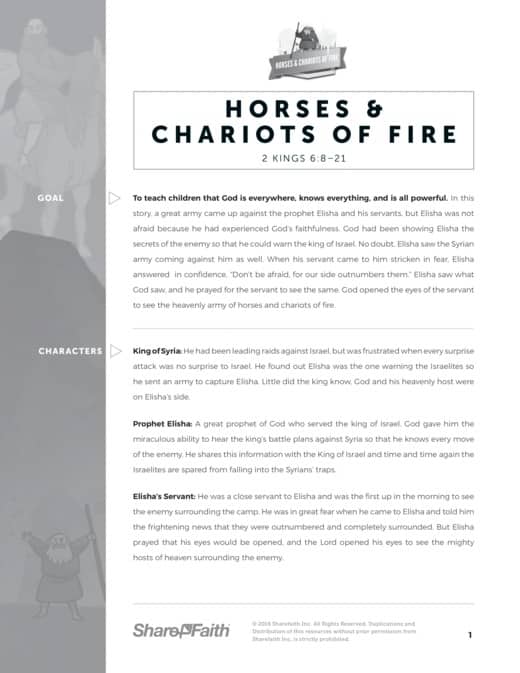 2 Kings 6 Horses and Chariots of Fire Sunday School Curriculum